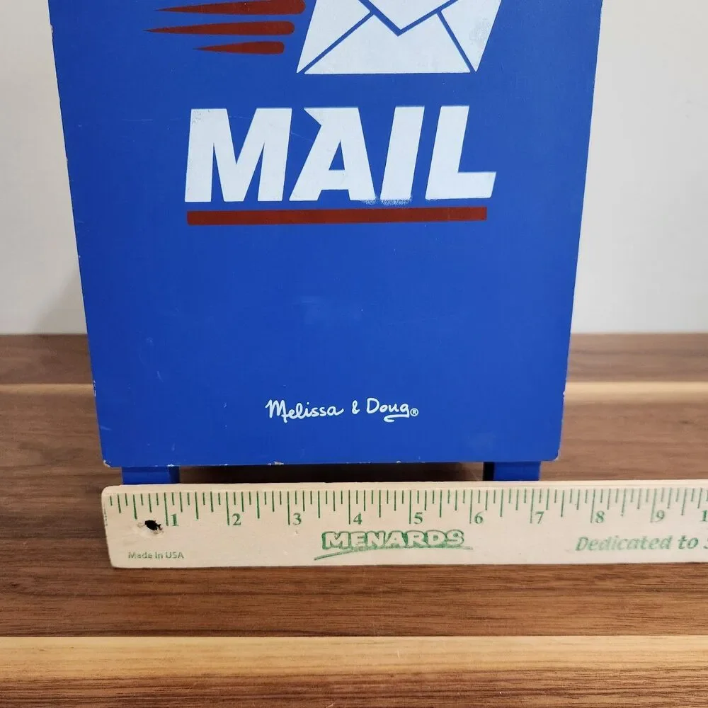 Melissa & Doug Stamp & Sort Post Office Wood Mailbox Letters Stamps Key Postcard
